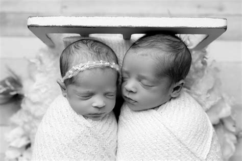Newborn Twins Boy Girl Fraternal Twins Black White Photo Flower Mound