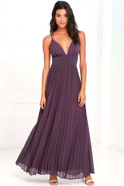 Stunning Dusty Purple Dress Pleated Maxi Dress Purple Gown 7800