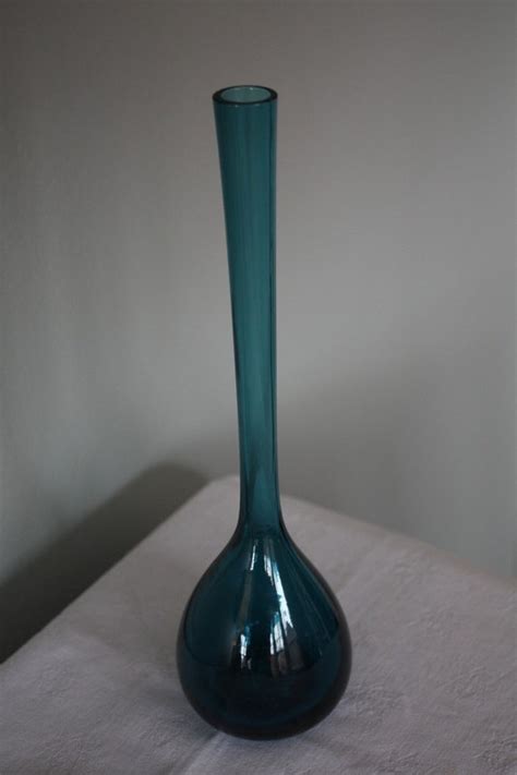 Blue Glass Long Neck Modern Swedish Vase