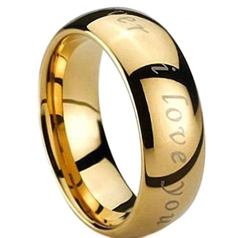 I Love You Gold Plated Tungsten Carbide Engraved Wedding Band