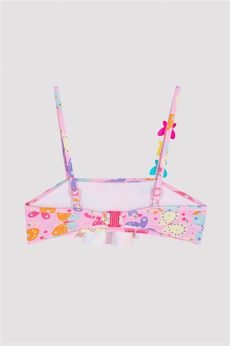 Çok Renkli Kız Çocuk Butterfly Frill Bandeau Bikini Set Plcz963z22iy