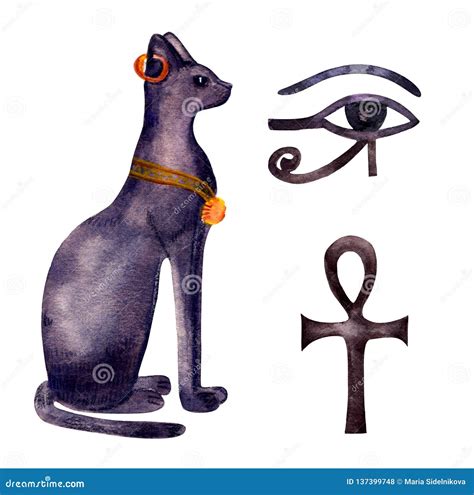 Bastet Egyptian Cat Watercolor Symbol Egypt Stock Photo