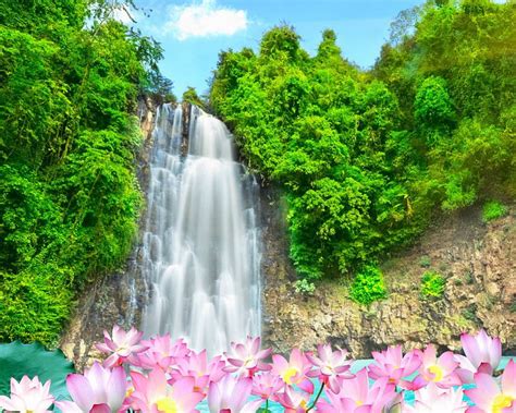 Waterfalls Nature Flowers Mountain Hd Wallpaper Pxfuel