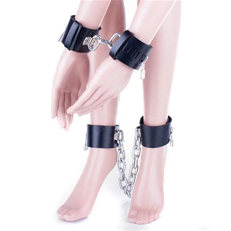 Heavy Metal Chain Pu Leather Hand Cuffs Leg Cuffs Set Adult Games Sex Toys Slave Fetish Bondage