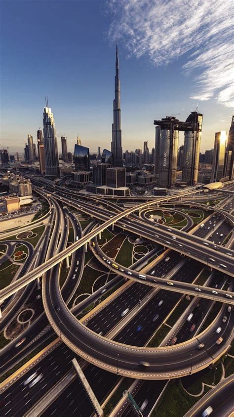 Downtown Dubai Sheikh Zayed Road Interchange With Burj Khalifa In The