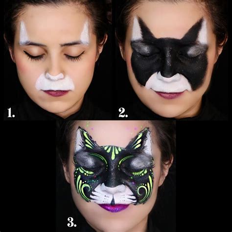 Black Cat Step By Step Face Paint Face Painting Kitty Face Paint Black Cat Face Paint