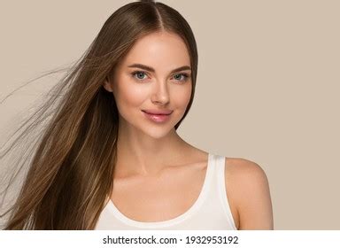 Smooth Long Hair Woman Beautiful Portrait Stock Photo