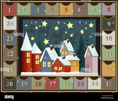 Advent Calendar With Winter Town Stock Vector Image And Art Alamy
