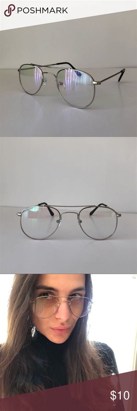 Silver Aviator Glasses Clear Lens Vintage Glasses • Unisex • Pilot