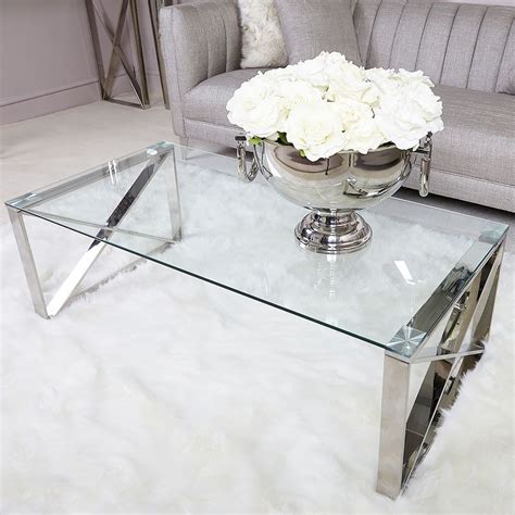 Zenn Contemporary Stainless Steel Clear Glass Lounge Coffee Table Contemporary Coffee Table