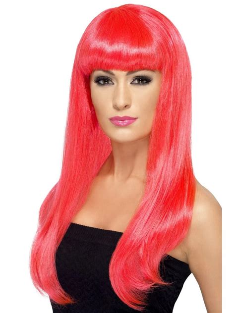 26 Neon Pink Babelicious Long Hair Women Adult Halloween Wig Costume