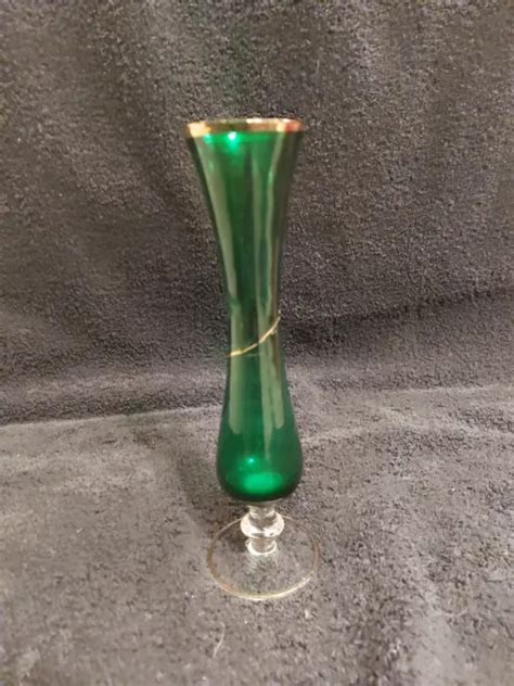 Vintage Emerald Green Glass Etched Bud Vase 20 00 Picclick