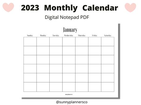 2023 Digital Monthly Planner Printable Calendar Landscape Etsy