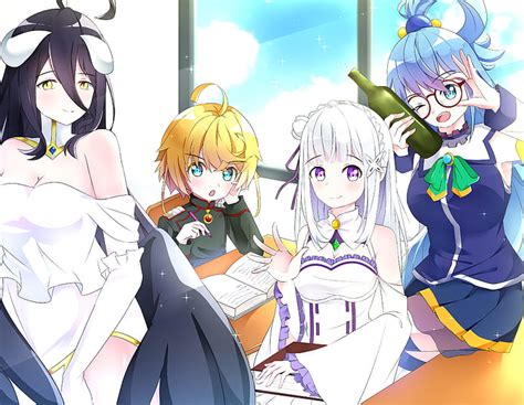 Anime Isekai Quartet Albedo Overlord Crossover Emilia Rezero