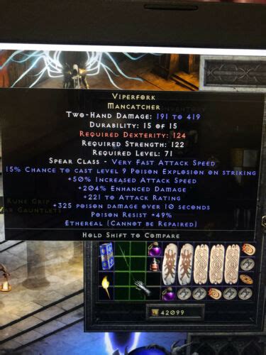 Diablo 2 Resurrected D2r Ethereal Eth Viperfork Perfect Merc Weapon