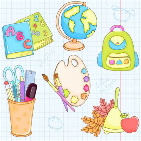 Cute Cartoon School Supplies Vector Set Free Vector In Encapsulated