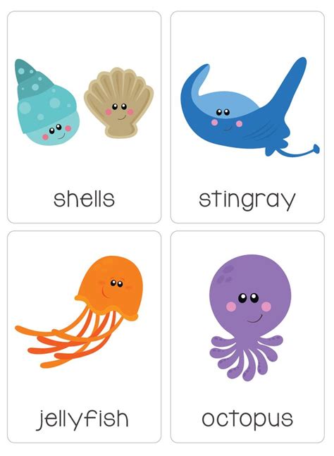 Ocean Flash Cards Sea Creatures Ocean Animals Flash Etsy Printable