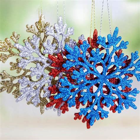 12pcs Snowflake Decoration Plastic Christmas Glitter Snowflake 4 Color