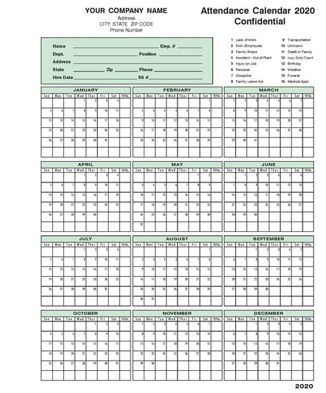Pick 2020 Employee Attendance Calendar Calendar Printables Free Blank