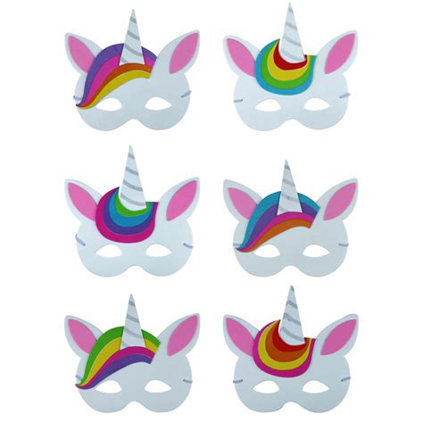 6 Assorted Unicorn Foam Masks Party Bag Fillers Diamonte Designs