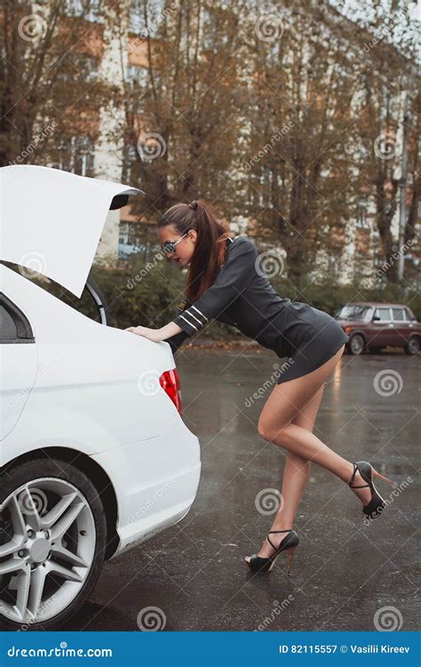 Young Beautiful Police Woman Stops Car For Checking Driver Stock Image Image Of Ride Hiking