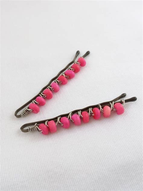 Beaded Bobby Pins Pink Hand Beaded Hair Pins By Boofolobeads