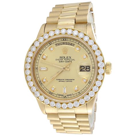 Buy Mens 36mm Rolex President 18k Gold Day Date Diamond Watch Ref