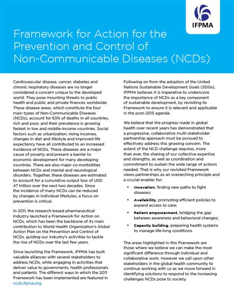 framework for action for the prevention and control of non communicable diseases ifpma