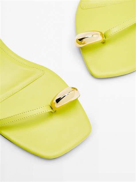 Massimo Dutti Leather Flat Slider Sandals With Metallic Piece Big Apple Buddy