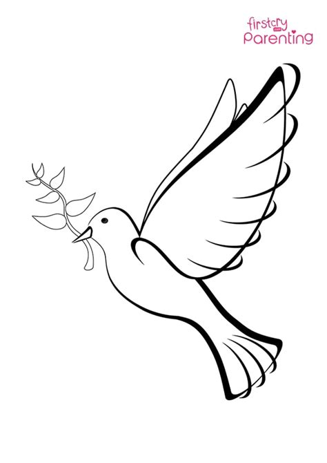 Dove With Leaves Coloring Page For Kids Firstcry Parenting