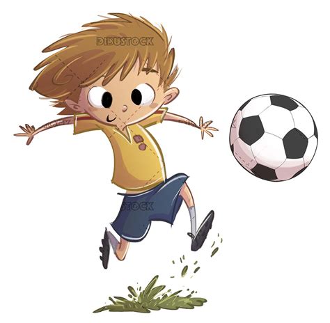 Niño con equipo de fútbol jugando con la pelota Dibustock Ilustraciones infantiles de Stock