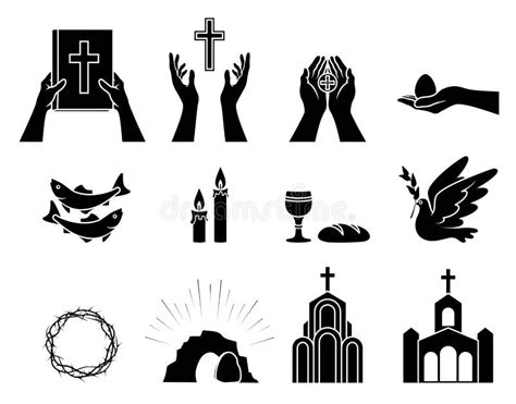 Religious Christian Symbols And Signs Set Of Icons Stock Vector