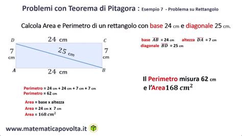 Teorema Di Pitagora Esempio 7 Area E Perimetro Rettangolo Youtube