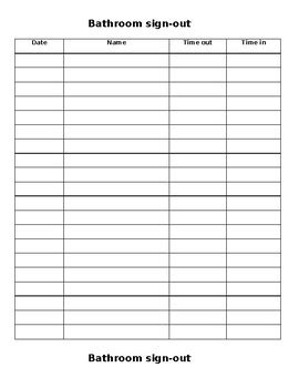 Free Bathroom Sign Out Sheet By Pinto Glow Tpt