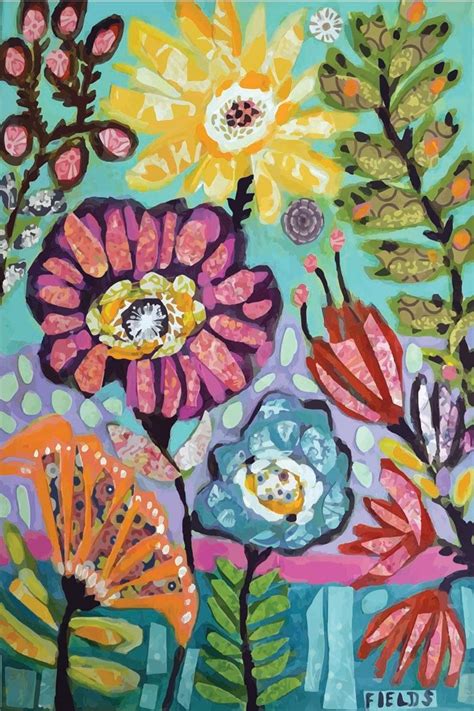 Bohemian Art Flowers Print Landscape By Karen Fields 13x19 Beautiful
