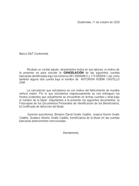 Ejemplo Carta De Cancelacion De Cuenta Bancaria Pdf Bancos Justicia