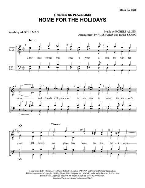 there s no place like home for the holidays arr russ foris and burt szabo sheet music al