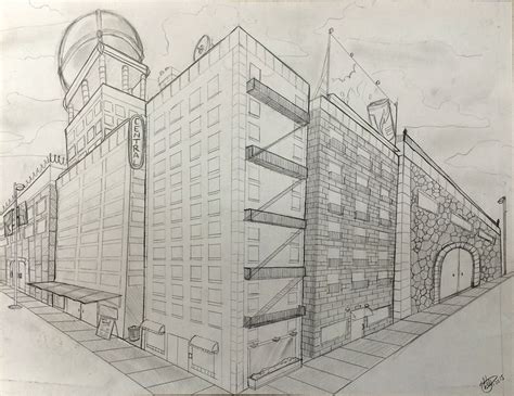 Two Point Perspective Drawing Of A Building ~ Perspective Street Point Two Corner Drawing