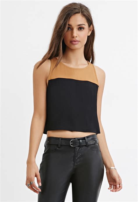 Lyst Forever 21 Colorblocked Crop Top In Black