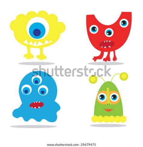 Set Cute Cartoon Monsters Vector Illustration Stock Vector Royalty