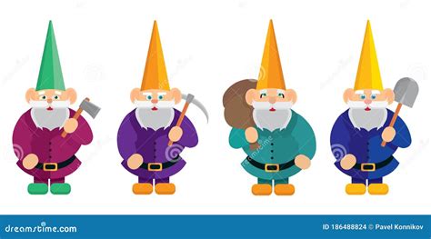 Vector Set Of Gnomes With Different Items Stock Vector Illustration