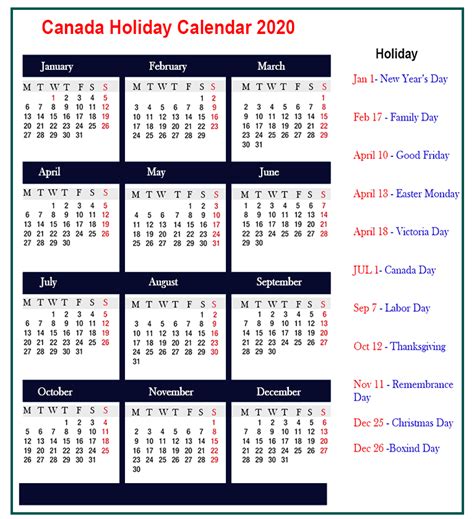 Canada 2020 Calendar Best Printable Calendar