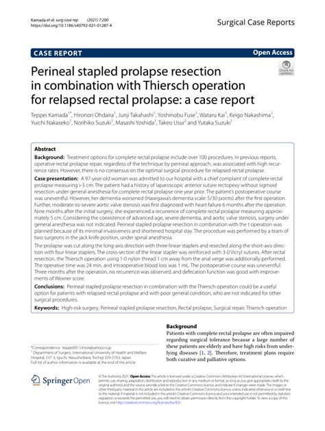 PDF Perineal Stapled Prolapse Resection In Combination With Thiersch