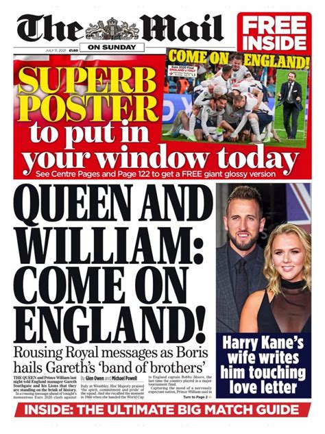 Mail On Sunday Front Page 11th Of July 2021 Tomorrow S Papers Today