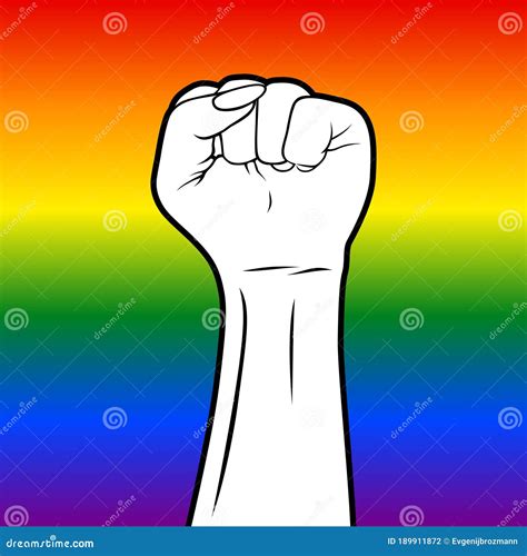 White Raised Fist With Black Outline On Gradient Background With Lgbt