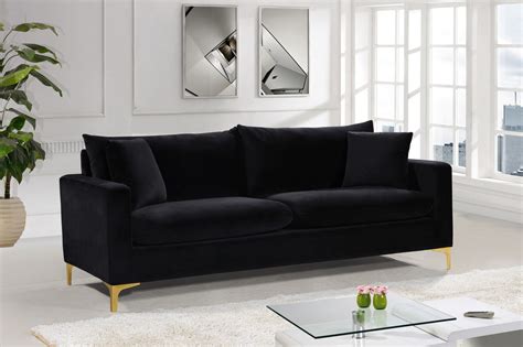 Fenton Contemporary Black Velvet Sofa With Track Arms