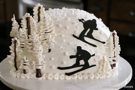 Shower Of Roses Snowy Mountain Ski Resort Birthday Cake