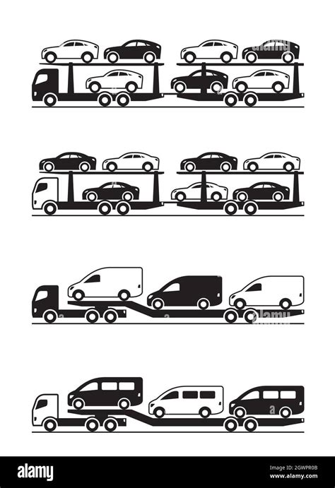 Truck Carrying Cars Pickups Suv And Vans Vector Illustration Stock
