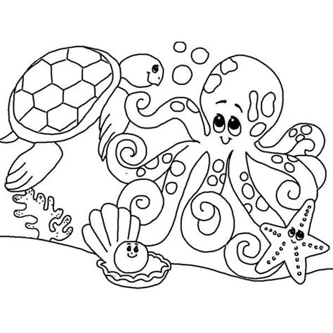 Sea Animals, Cute Sea Animals on Their Habitats Coloring Page: Cute