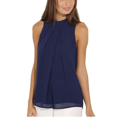 Women Summer Blouse Tops Casual Chiffon Sleeveless Blouse Lady Tops In Blouses And Shirts From